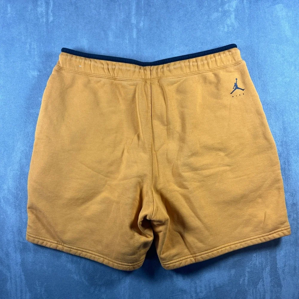 Jordan Nike Jumpman Mens Fleece Shorts Large Yellow Gold Stripe Graphic